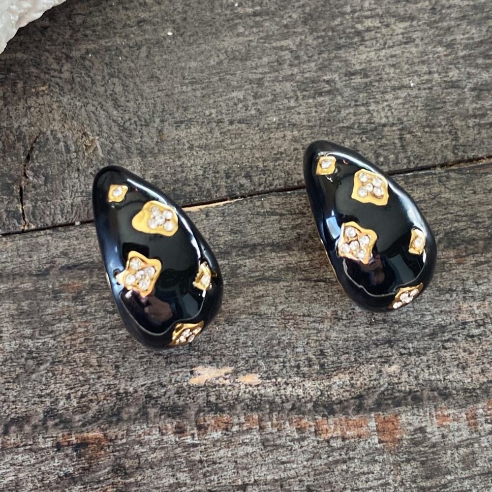 NEW Black Night Rhinestone Drop Earrings - Picture 3 of 10